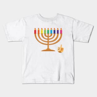 Hanukkah with menorah and wooden dreidel Kids T-Shirt